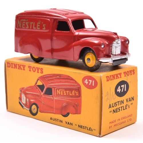 1454 - Dinky Toys Austin Van 'NESTLE' (471). In red livery with yellow wheels and black tyres. Boxed. Vehic... 