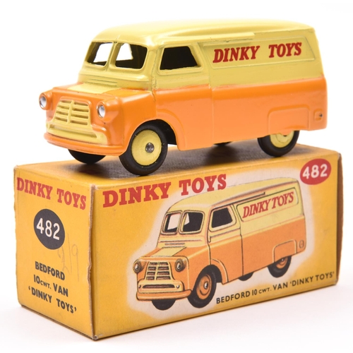 1456 - Dinky Toys Bedford 10CWT Van 'DINKY TOYS' (482). In yellow and orange livery, with yellow wheels, wi... 