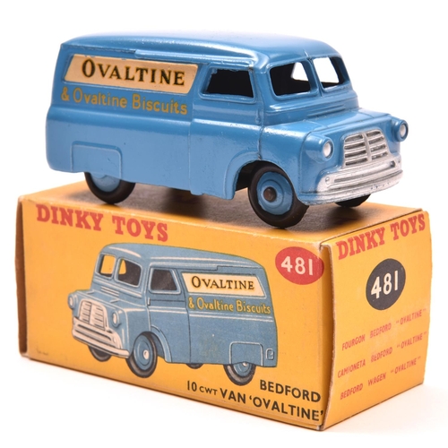 1457 - Dinky Toys Bedford 10CWT Van 'OVALTINE' (481). In mid blue livery, with mid blue wheels, with black ... 