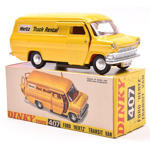 1466 - Dinky Toys Ford Transit Van 'HERTZ' (407). In bright yellow livery, with red interior, HERTZ Truck R... 