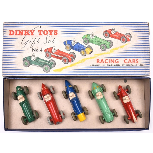 1494 - A Dinky Toys Gift Set No.4 Racing Cars. Comprising Cooper-Bristol in dark green, RN6, Alfa Romeo in ... 