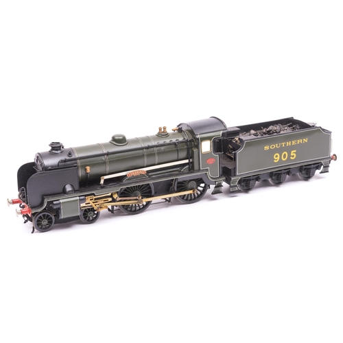 1085 - An O gauge finescale brass kit built Southern Schools Class 4-4-0 tender locomotive. Finished in lin... 