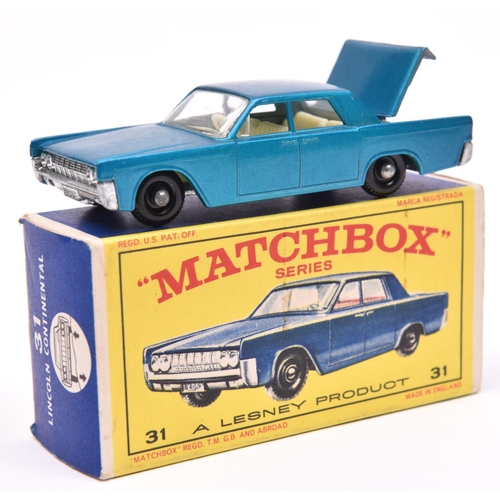 1224 - Matchbox Series No.31 Lincoln Continental. In metallic blue with white interior, black plastic wheel... 