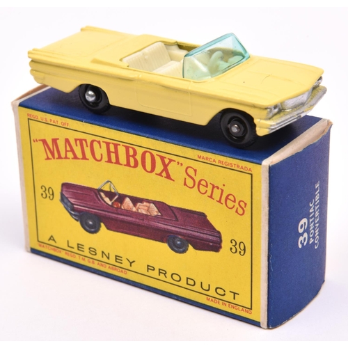 1226 - Matchbox Series No.39 Pontiac Convertible. In lemon yellow with cream interior, green glazing, black... 