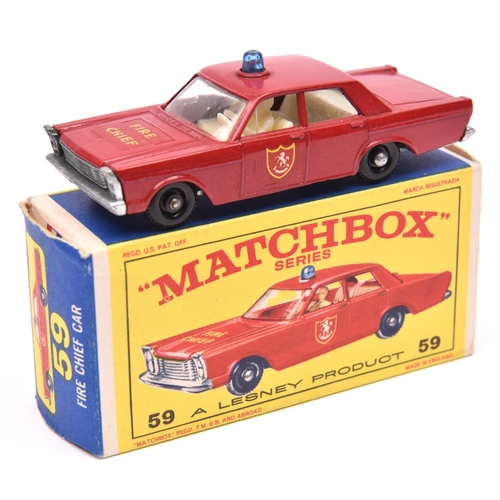 1233 - Matchbox Series No.55 Ford Galaxie Fire Chief Car. In red with white interior, FIRE CHIEF & shield d... 