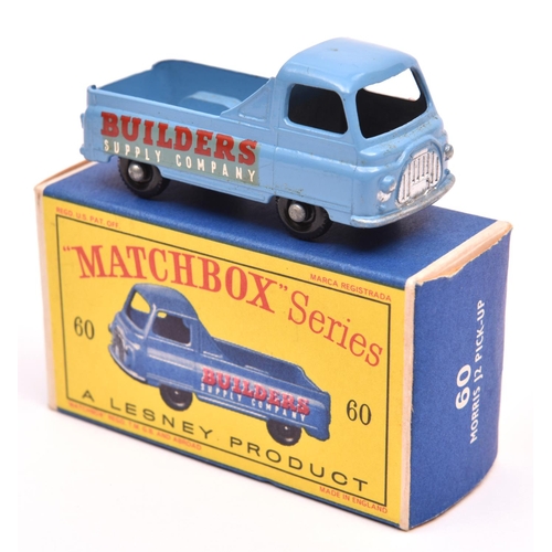 1234 - Matchbox Series No.60 Morris J2 Pick-Up. In mid blue with Builders Supply Company decals to sides, e... 