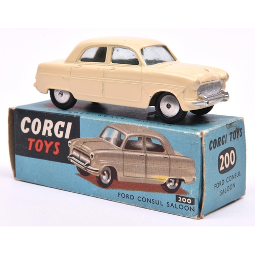 1248 - Corgi Toys Ford Consul Saloon (200). The first true Corgi. A scarce example in cream with smooth spu... 