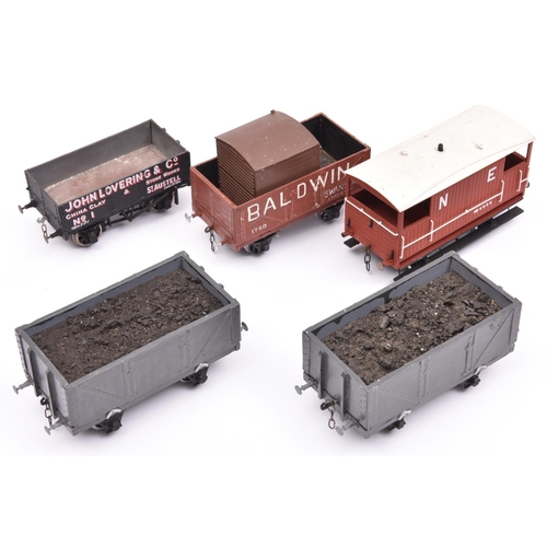 1067 - 5x O Gauge finescale kit built freight wagons. Well constructed and detailed wagons including; a NER... 