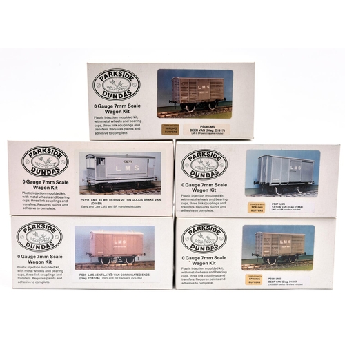 1068 - 5x O Gauge kit built finescale LMS freight wagons by Parkside Dundas. Well constructed and detailed ... 