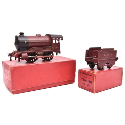 1089 - A Hornby O gauge clockwork No.501 LMS 0-4-0 tender locomotive. 5600, in matt lined maroon livery. Bo... 