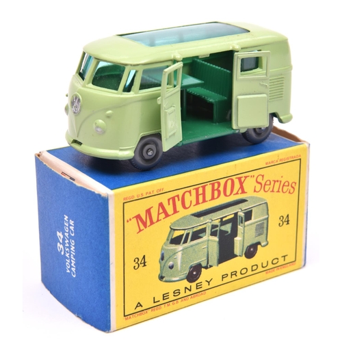 1225 - Matchbox Series No.34 Volkswagen Camping Car, (Caravanette). In light green with green windows, dark... 