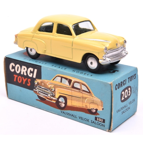 1252 - Corgi Toys Vauxhall Velox Saloon (203). An example in yellow with smooth spun wheels and black tyres... 