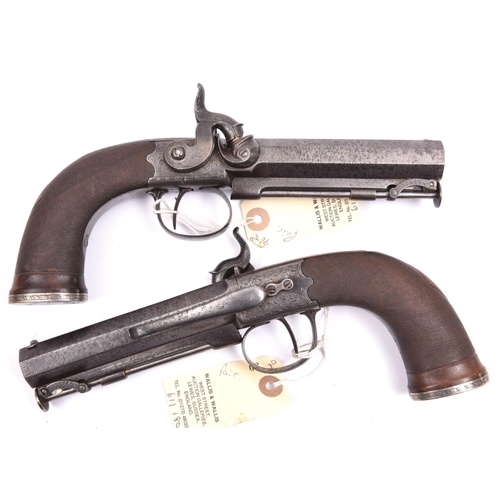 58 - A pair of officer’s 16 bore percussion boxlock sidehammer belt pistols, c 1845,  9¾” overall, octago... 