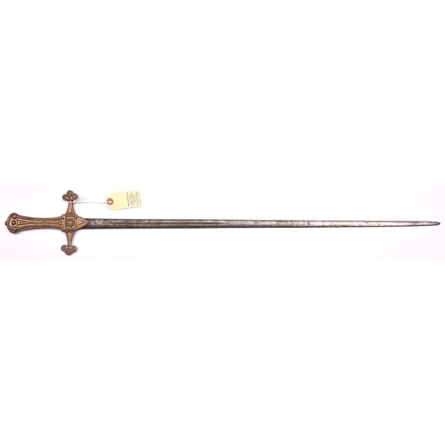 263 - A bandsman’s composite sword,  slender DE blade 29½”, with short central fuller, solid brass Mark I,... 