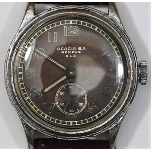 168 - Acacia S.A wristwatch. Serial number 947. Plated case, wear to plating, 32mm without crown. Fixed ba... 