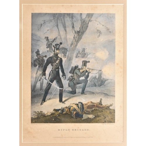 112 - An Ackermann print “Rifle Brigade”, d 1841 mounted and framed by Ackerman & Son with their label on ... 