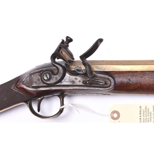 12 - A brass barrelled flintlock blunderbuss by J Probin c 1800,  30” overall, 2 stage bell mouth barrel ... 