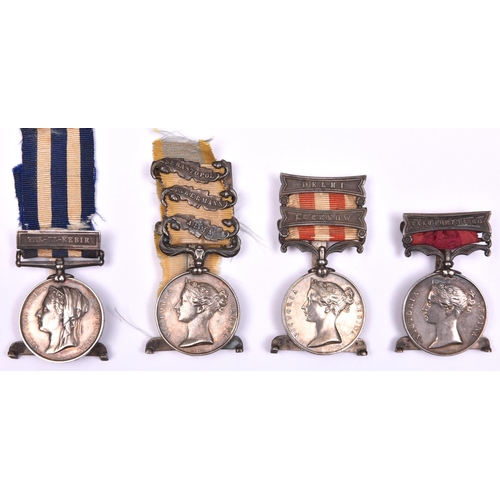 124 - Four place name/menu holders, adapted from Victorian campaign medals: Crimea, 3 clasps Alma, Inkerma... 