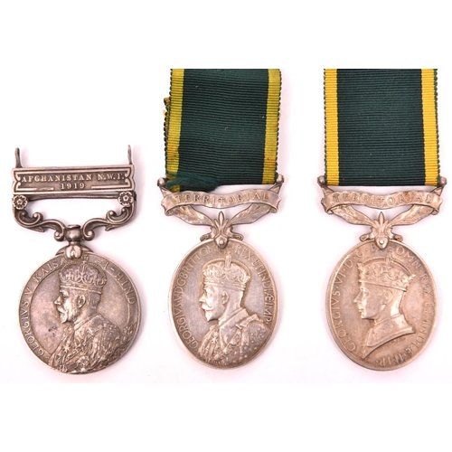 130 - IGS 1908, 1 clasp Afghanistan NWF 1919 (G 6460 Pte E J Atkins R Suss R), VF; Efficiency Medal, Terri... 