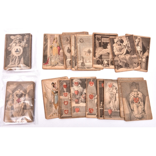 154 - An early 19th century pack of 52 lithographed playing cards, with a few details highlighted in red a... 