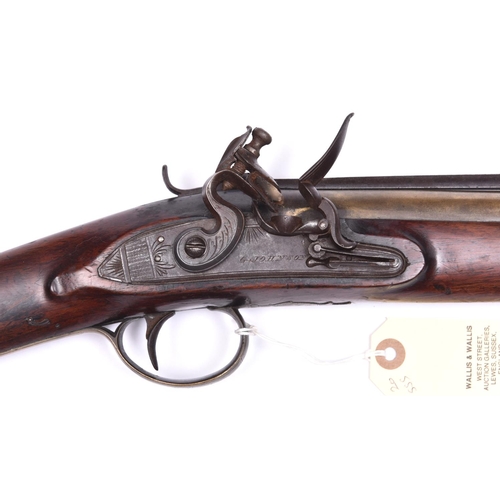 16 - A brass barrelled flintlock blunderbuss with spring bayonet, by G Johnson c 1820, 29½” overall, bell... 