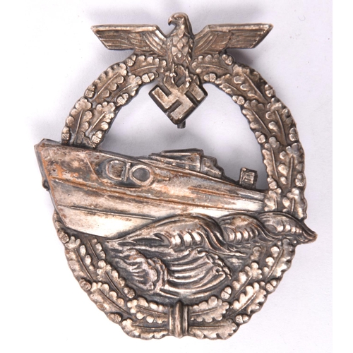 190 - A Third Reich 2nd pattern E boat badge,  by Schwerin, the swastika not fretted. GC