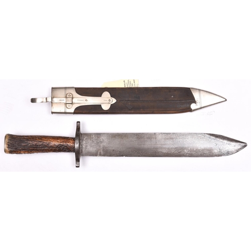 2 - A late 19th century bowie knife,  heavy blade 12”, marked “Lund, Cornhill, London” at forte, solid, ... 