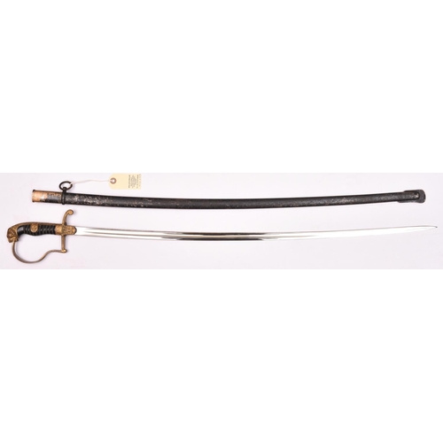 212 - A Third Reich Cavalry officer’s sword,  plated blade with pre 1935 Eickhorn mark, gilt brass hilt wi... 