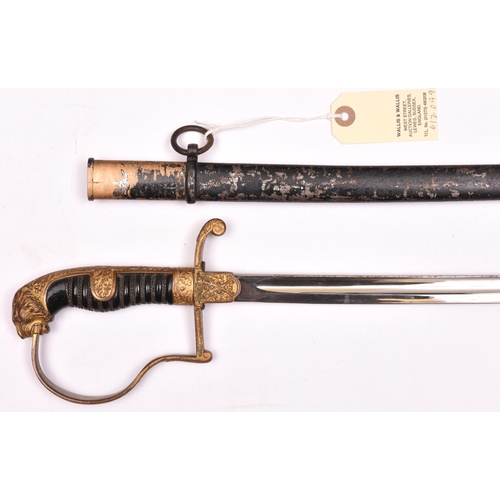 212 - A Third Reich Cavalry officer’s sword,  plated blade with pre 1935 Eickhorn mark, gilt brass hilt wi... 