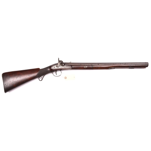 27 - A 14  bore rifled percussion sporting carbine, by Harding, converted from flintlock,  36½” overall, ... 