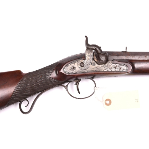 27 - A 14  bore rifled percussion sporting carbine, by Harding, converted from flintlock,  36½” overall, ... 