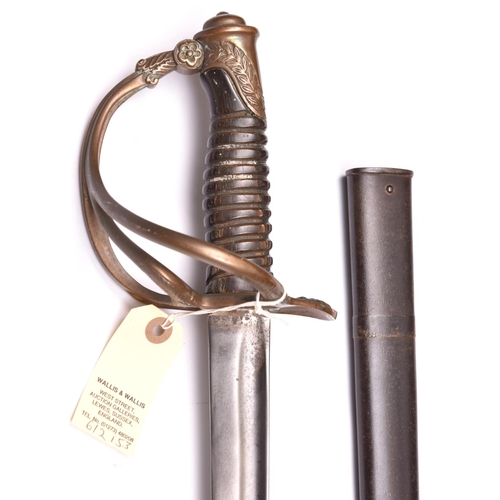 270 - A French cavalry sword, c 1875,  straight fullered blade 36½”, with rounded backstrap (name removed)... 