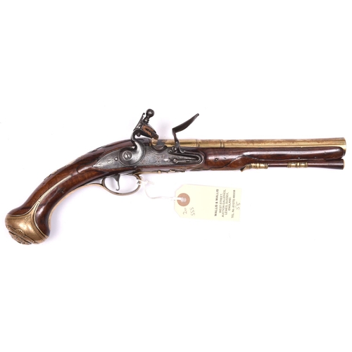 32 - A mid 18th century 20 bore brass barrelled flintlock holster pistol, by G Reed, London,  14” overall... 