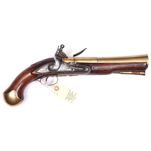 34 - A brass barrelled flintlock blunderbuss pistol, by Ashton of Romford c 1770 but in an earlier style,... 