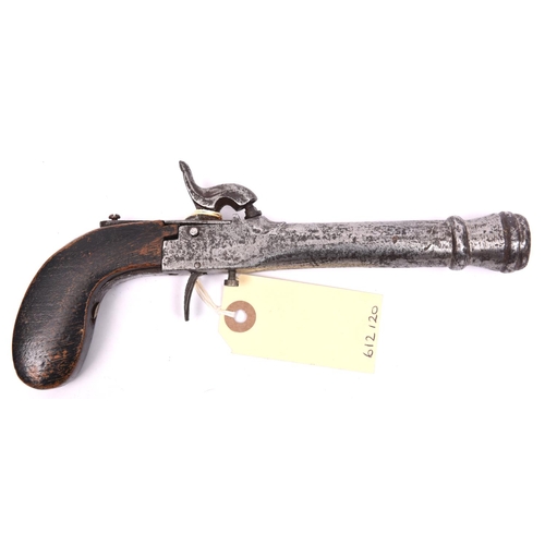 345 - A relic Belgian percussion boxlock blunderbuss pistol,  the 4” barrel with bell mouth muzzle,  Liege... 