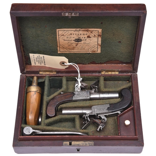 361 - A pair of 60 bore flintlock boxlock pocket pistols by Riviere, London, c1820, 5” overall, turn off b... 