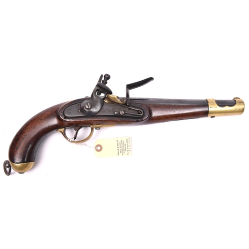 368 - An Austrian 12 bore flintlock cavalry pistol c 1840,  17” overall, barrel 9¾”, flat lock with ring n... 