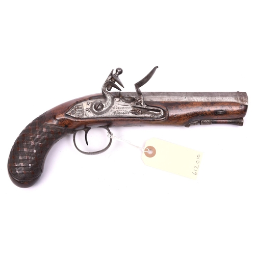 369 - A 16 bore flintlock pistol by R Ashmore (Wednesbury, Staffs), c 1820, 11” overall, octagonal twist b... 