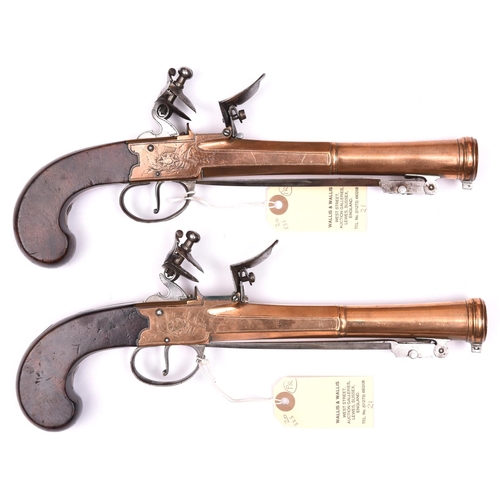 54 - A pair of bronze barrelled and bronze framed flintlock boxlock blunderbuss pistols, by (Robert) Whee... 