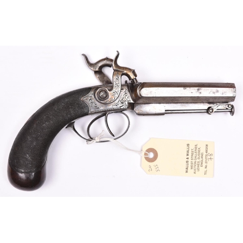 57 - A DB 40 bore percussion boxlock sidehammer pistol,  8½” overall, octagonal barrels 3½”, the top rib ... 