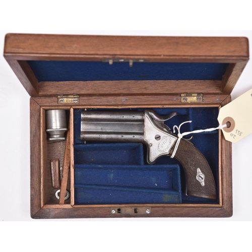 61 - A cased .38” rimfire Woodward’s patent double barrelled over and under turnover pistol, number 774, ... 