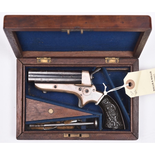 62 - A good cased .30” rim fire Sharps patent 4 barrelled pistol by Tipping & Lawden, number 4027,  5½” o... 