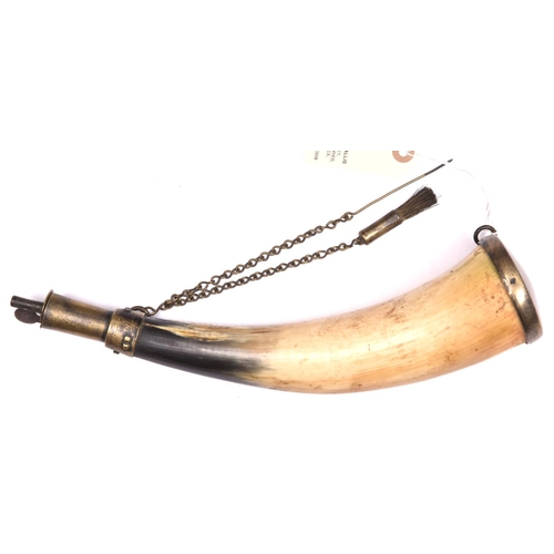 65 - A late 18th century powder horn of the Percy Tenantry, brass scoop nozzle with spring catch, brass p... 