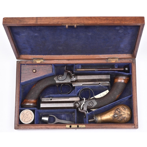 68 - A cased pair of 18 bore percussion boxlock sidehammer belt pistols, by Whistler, Strand, London, c 1... 