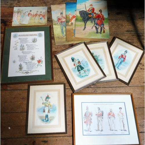 119 - A coloured print “The Queens Royal Surrey Regiment”,  4 uniforms 1727-1961, after the original by Ch... 