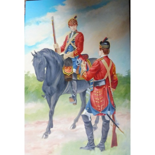 119 - A coloured print “The Queens Royal Surrey Regiment”,  4 uniforms 1727-1961, after the original by Ch... 