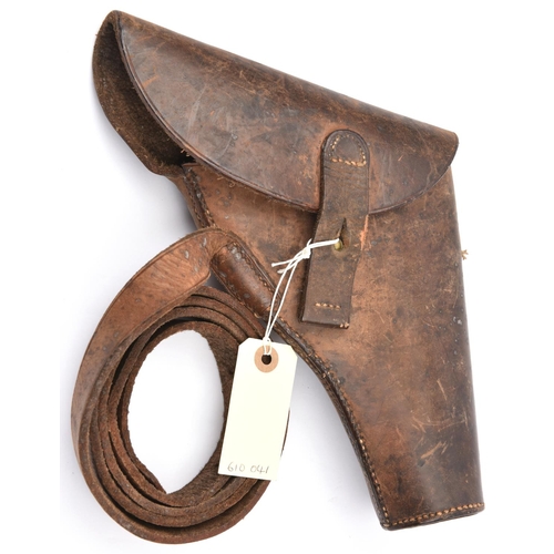 305 - A scarce WWII flap top leather holster for a flare pistol,  with leather belt loop stamped “E Jeffri... 