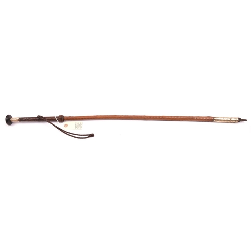 272 - A traditional Basque walking cane Makhila with concealed spike,  flattened dark wood disc pommel, in... 