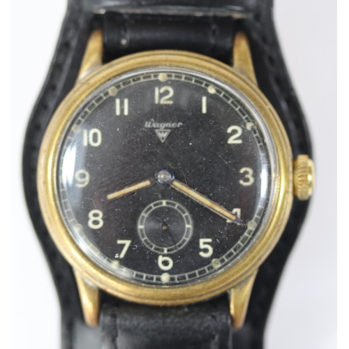 55 - Wagner wristwatch. Serial 671348. Plated case, brushed finish, considerable wear to plating, 35mm wi... 