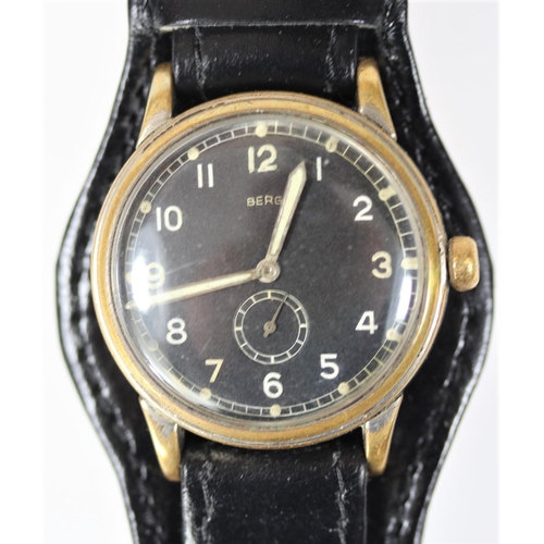 58 - Berg wristwatch. Plated case, brushed finish, considerable wear to plating, 35mm without crown. Fixe... 